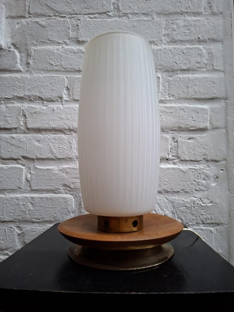 Philips (?) lampe de table, opaline/hêtre, milieu du siècle, Enlèvement ou Envoi