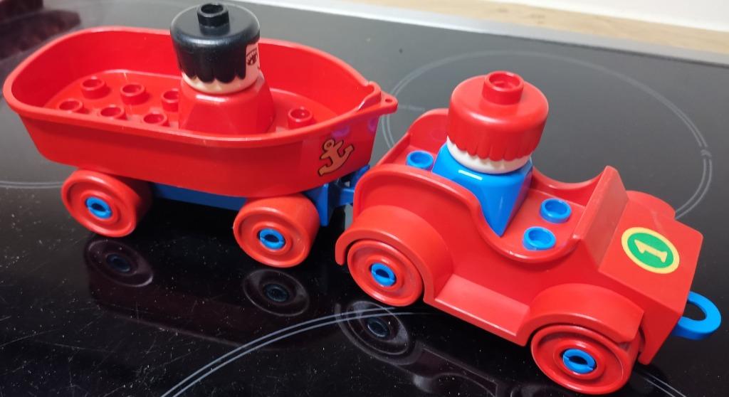 Vintage duplo auto met boot trailer, Ophalen, Gebruikt, Losse stenen, Duplo