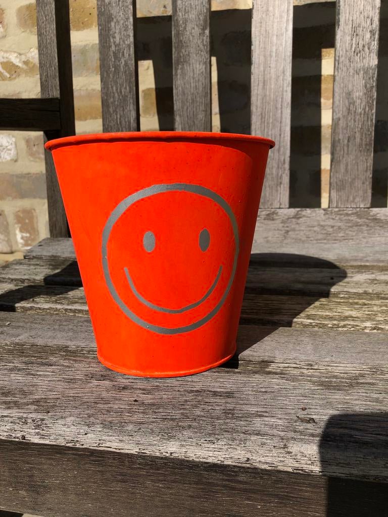 Bloempot geel, oranje, Huis en Inrichting, Emmers, Ophalen of Verzenden, Zo goed als nieuw, Overige materialen