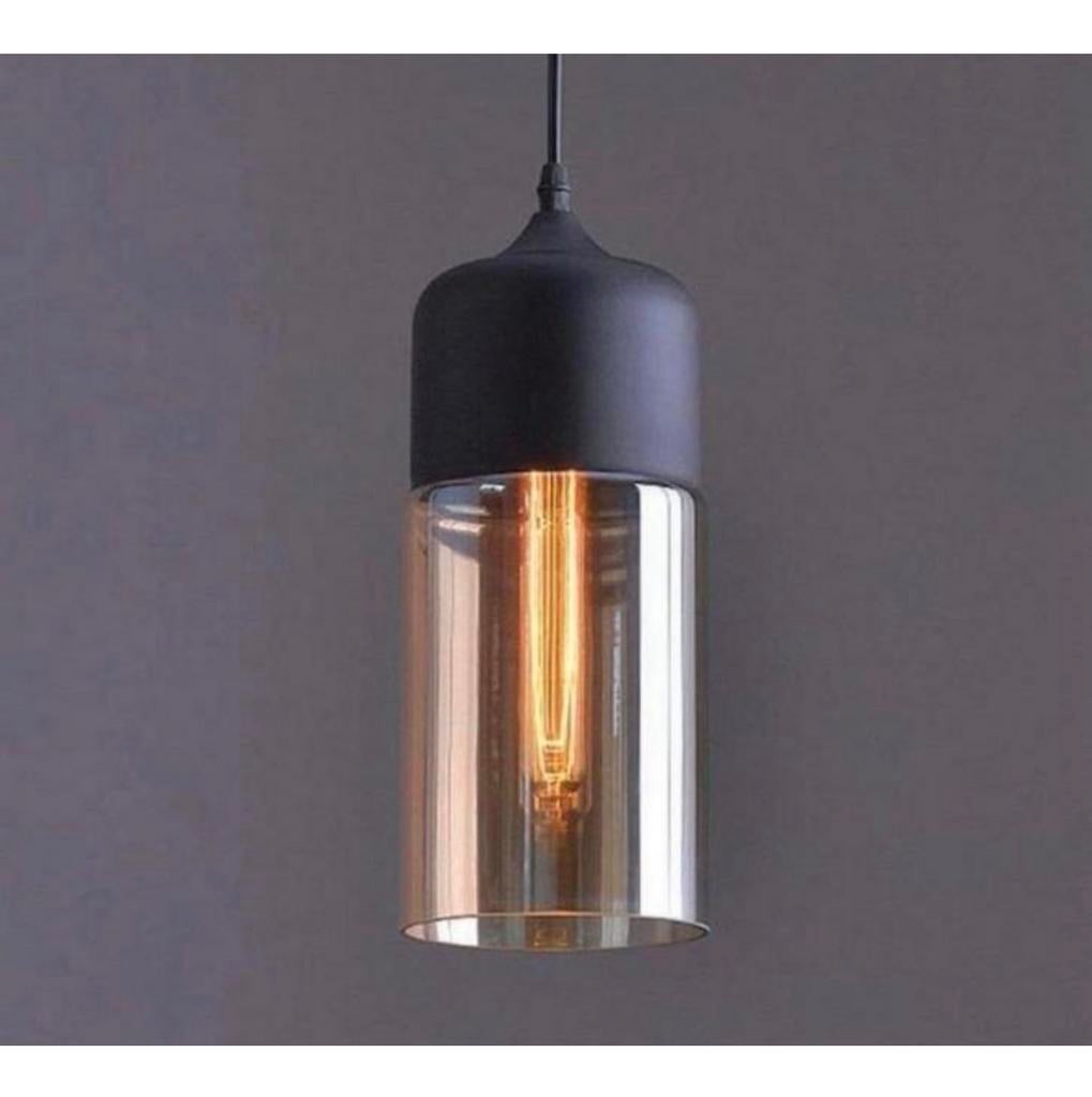 lampe suspendues noir + verre ambré de 29 cm long - Nouveau, Enlèvement ou Envoi, Modern, 50 à 75 cm, Neuf