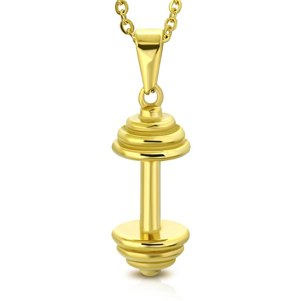 Pendentif haltère en acier chirurgical plaqué or, Enlèvement ou Envoi, Neuf