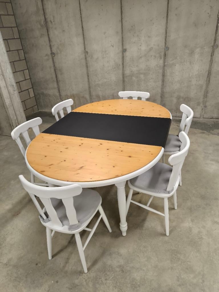 Tafel en stoelen, eetkamer/keuken, wit gelakt, rond/ovaal, Ophalen, Gebruikt, Ovaal