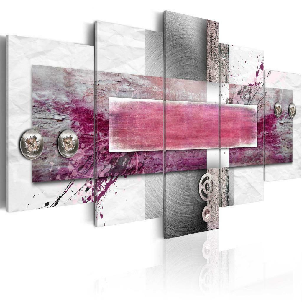 5 Abstract Roze Paars Grijs 5 Luik Canvas Schilderij 200x100, Huis en Inrichting, Woonaccessoires | Schilderijen, Tekeningen en Foto's