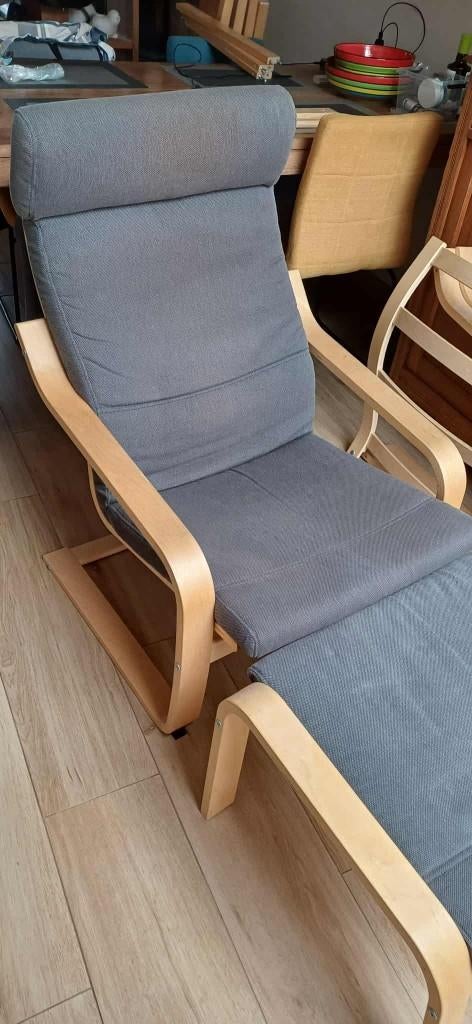 twee Poang IKEA fauteuils en twee Poang voetbanken, Ophalen, Zo goed als nieuw, Hout
