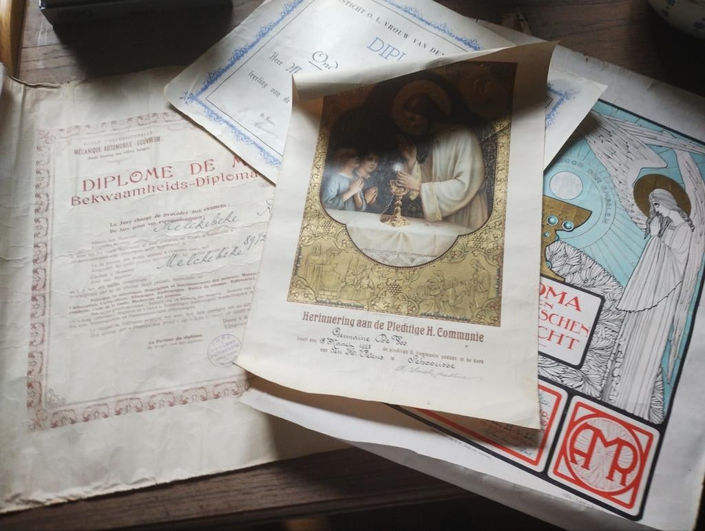 oude documenten diploma herinnering communie, Verzamelen, Ophalen of Verzenden