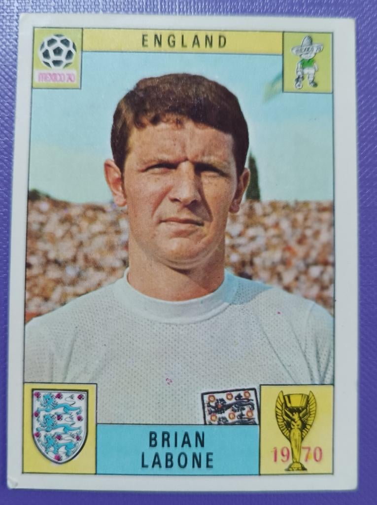 Carte Panini Coupe du monde de foot 1970 Mexique 70 LABONE, Envoi