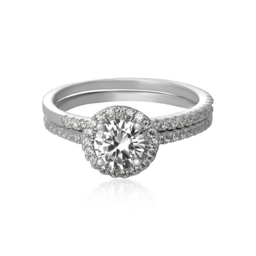 925 Sterling zilveren dubbele trouwring met zirkonia, Handtassen en Accessoires, Ringen, Nieuw, Ophalen of Verzenden, Met edelsteen
