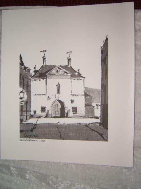 Tekening van Gevangenpoort in Lier Periode 1900 - 1944, Antiek en Kunst, Kunst | Etsen en Gravures, Ophalen of Verzenden