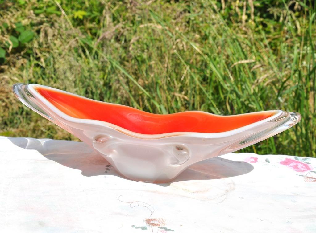 vasque vintage milieu de table verre blanc et rouge, Enlèvement ou Envoi