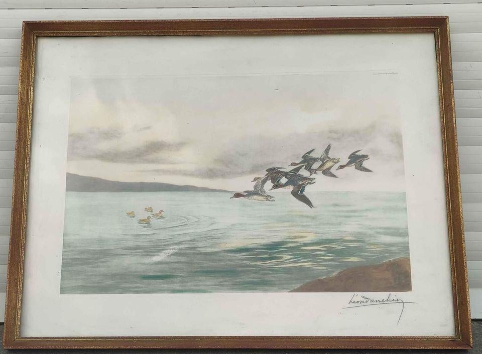 gravure canard signe leon danchin, Ophalen of Verzenden