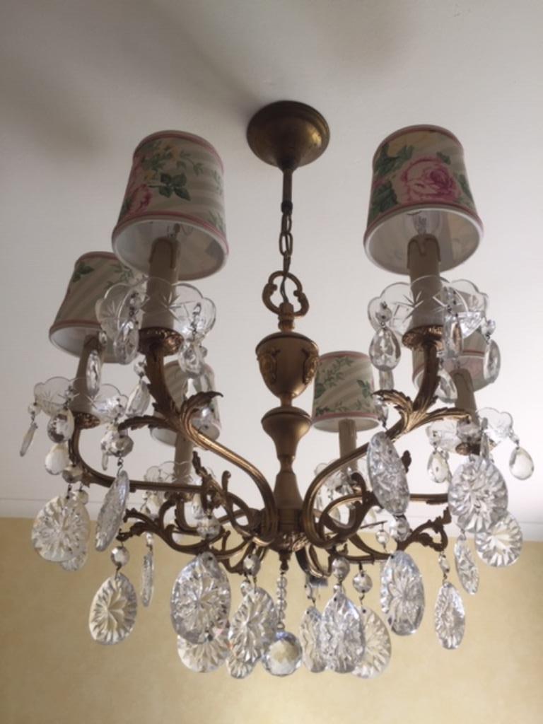 Retro luster met 6 romantische bloemenkapjes, Ophalen, Gebruikt, Glas, Retro / Vintage