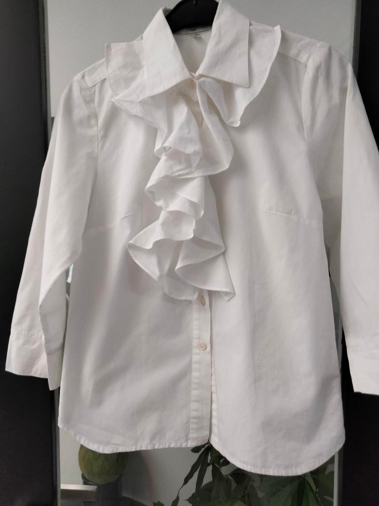 Witte bloes met jabot.driekwart mouw.merk Vertigo Paris .M., Ophalen of Verzenden, Zo goed als nieuw