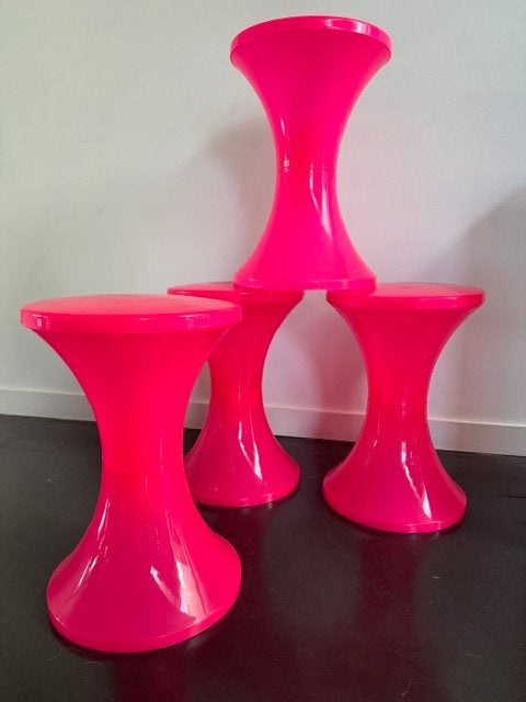 set van 4 fluoroze TAMTAM krukken, Ophalen, Gebruikt, Kunststof