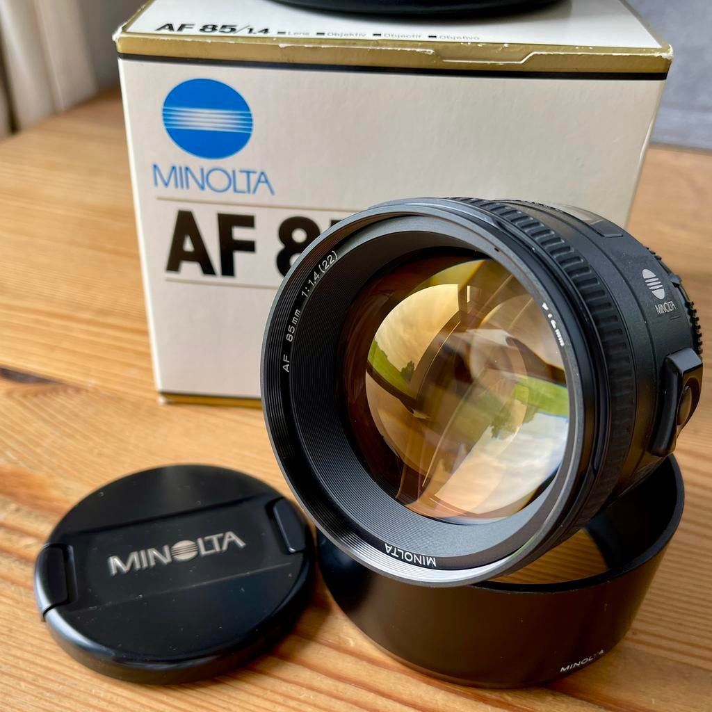 Minolta AF 85mm f/1.4 — compleet met doos — Sony A-vatting, Ophalen of Verzenden, Gebruikt