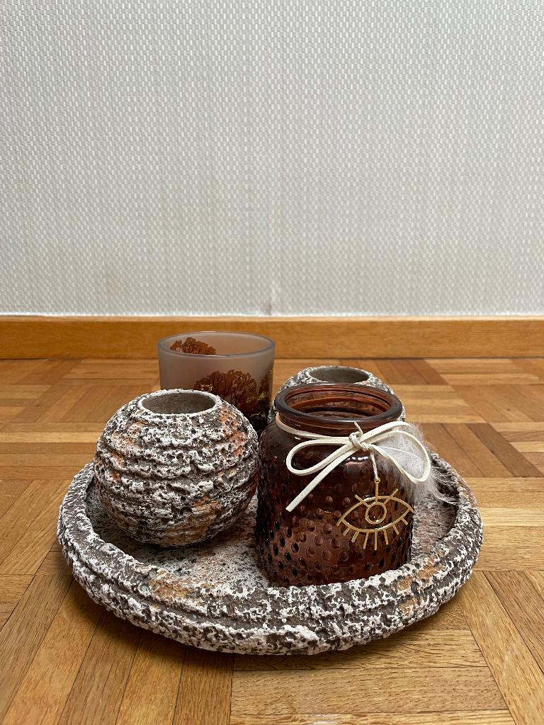 Kaarsenhouder in aardewerk en glas NIEUW!, Ophalen of Verzenden, Nieuw, Bruin