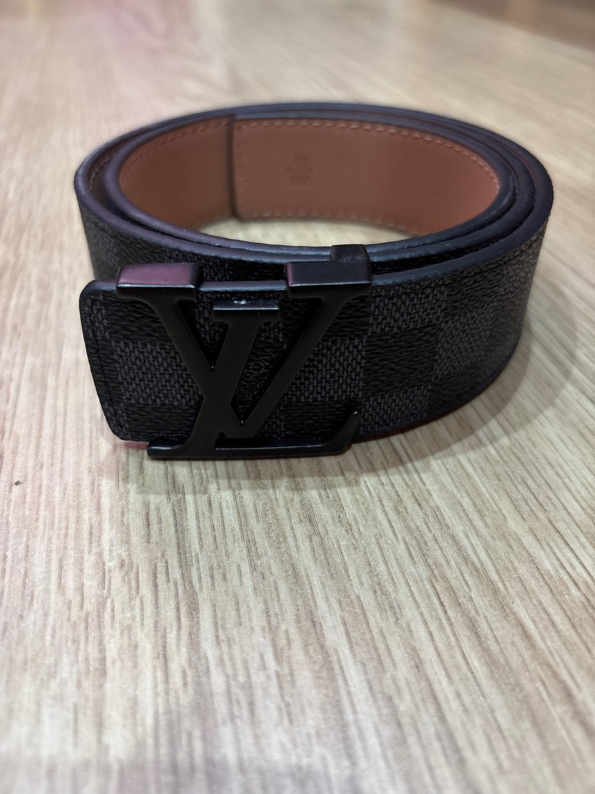 Ceinture en cuir marron / noir style monogramme - Taille 100, 95 tot 105 cm, Verzenden, Zo goed als nieuw, Riem of Ceintuur
