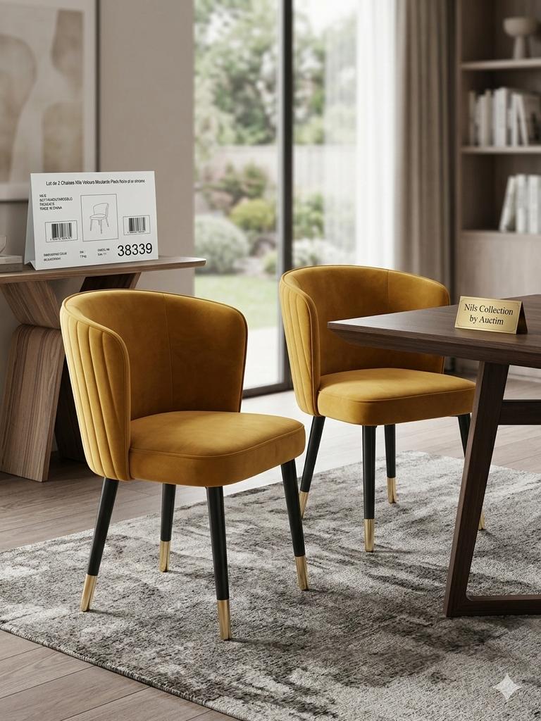 SET VAN 2: Luxe SIA Home Designstoelen Mosterdgeel Velours, Maison & Meubles, Chaises, Neuf, Enlèvement ou Envoi, Autres couleurs