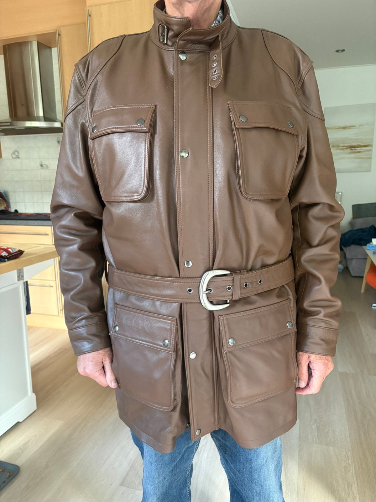 Veste / manteau en cuir, Enlèvement ou Envoi, Taille 52/54 (L), Brun