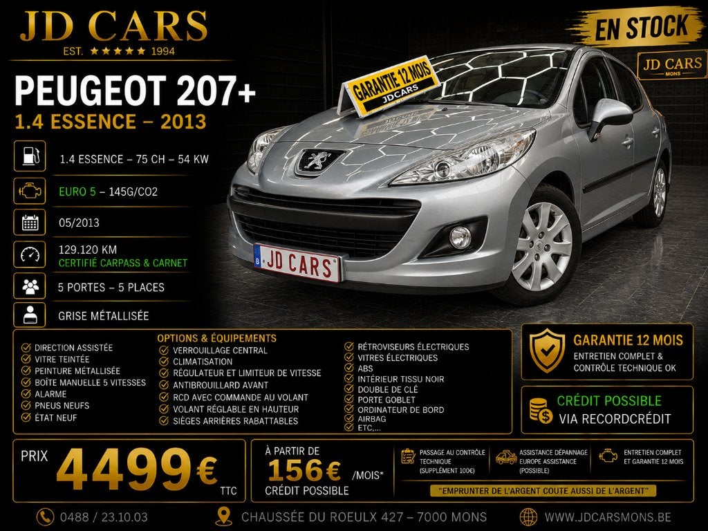 PEUGEOT 207+ 1.4 ESSENCE ‼️GARANTIE 1 AN CTOK‼️, Entreprise, Garantie prolongée, Boîte manuelle, Entretenue par le concessionnaire