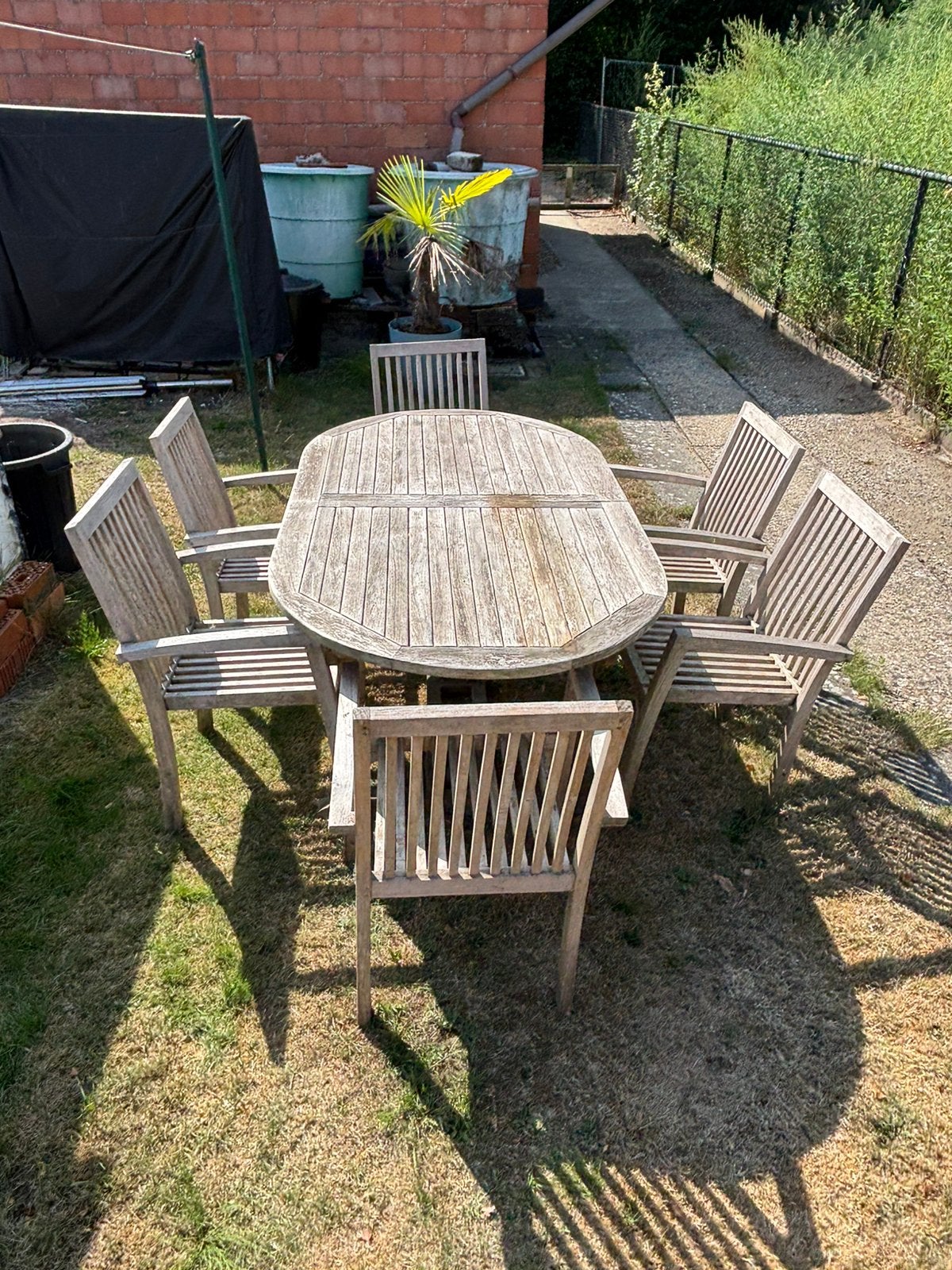 Teak houten tafel met 6 stoelen. Zeer goede staat, Gebruikt, 6 zitplaatsen, Teakhout, Ophalen of Verzenden