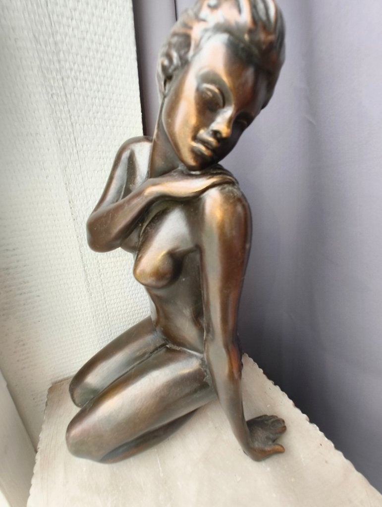 Vintage Bronzen Beeld A. Paor Erotisch naakte dame, Antiek en Kunst, Ophalen, Brons