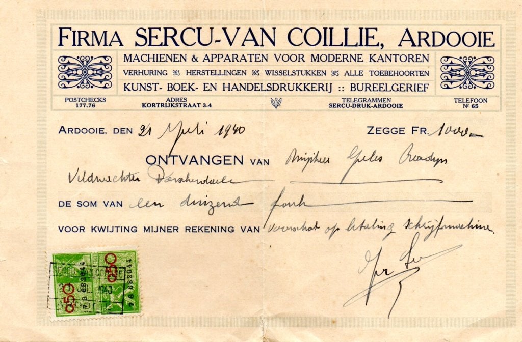 facturen orderbon Geluwe Wervik - Sercu Van Coillie 1940/42, Verzamelen, Overige Verzamelen, Ophalen of Verzenden