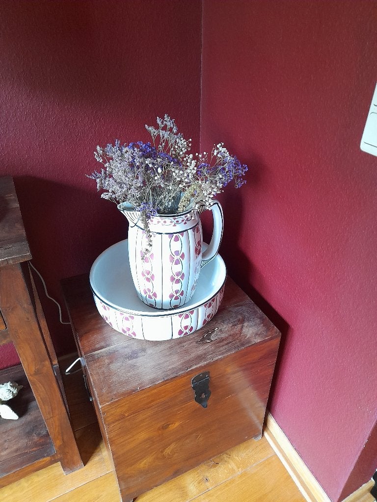 Decoratieve vintage waskom met gietkan, Antiek en Kunst, Ophalen