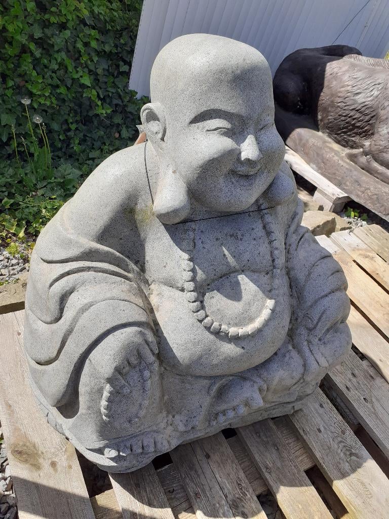 solde GRAND HAPPY BOUDDHA EN PIERRE BLEUE (Hauteur 80 cm ), Jardin & Terrasse, Enlèvement, Comme neuf, Pierre, Bouddha