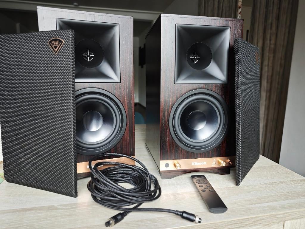 Klipsch The Sixes – actieve boekenplank speakers, Ebony, Ophalen, Zo goed als nieuw, 60 tot 120 watt, Front, Rear of Stereo speakers