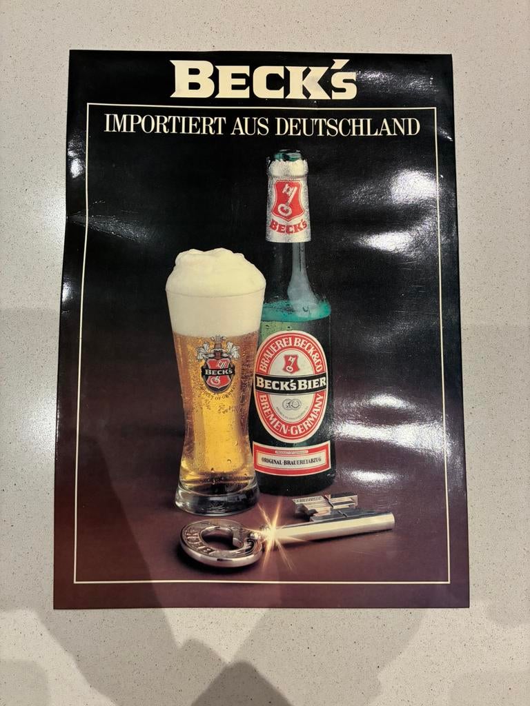 Beck’s reclamebord karton 29x41cm, Verzamelen, Ophalen, Gebruikt, Reclamebord, Plaat of Schild