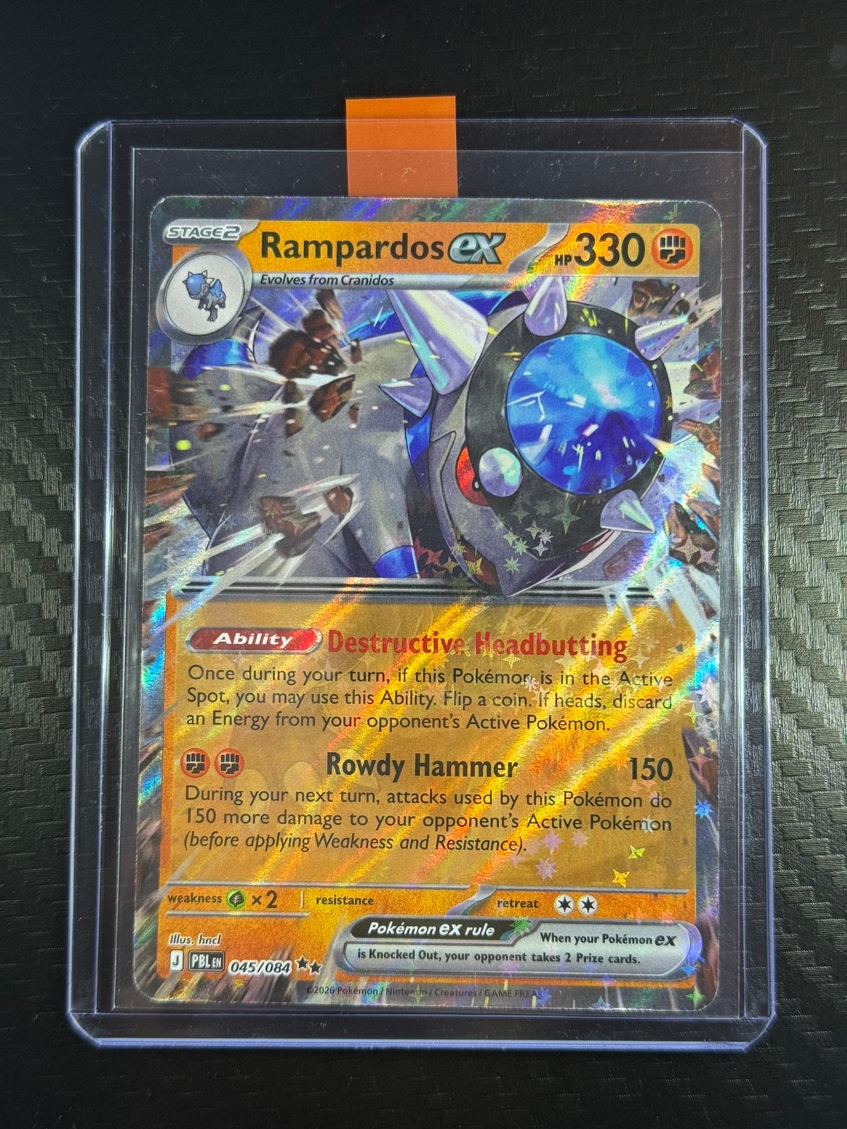Rampardos Ex | Holo | Double Rare | Noir absolu | #045 /084, Envoi, Neuf, Cartes en vrac
