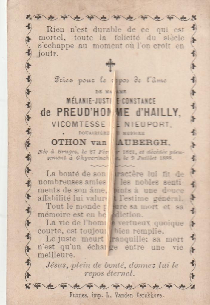 Carte de prière Adel Ghyverinchove-Nieuport, Envoi, Image pieuse