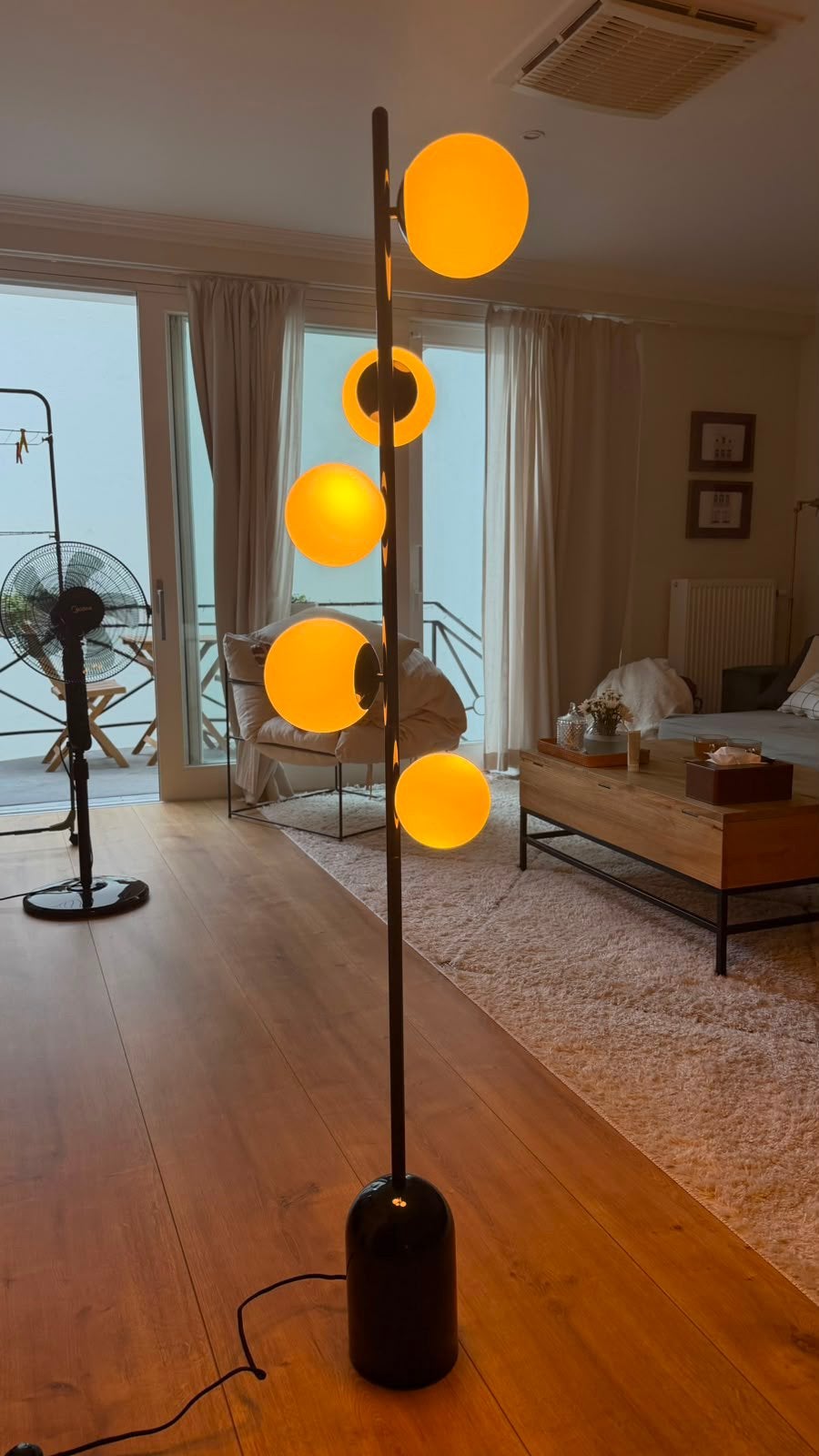Lampadaire 5 boules verre soufflé, Enlèvement, Comme neuf, Verre, G9