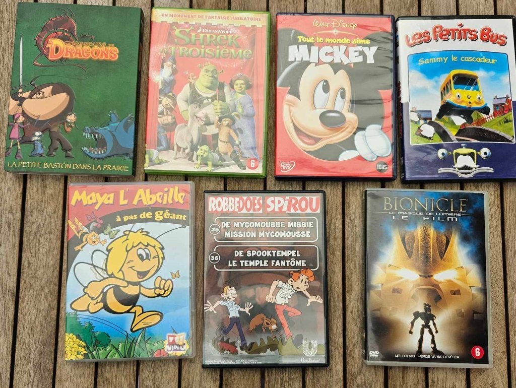 7 DVD Mickey Maya Petit Bus Dragons Sherk 3 Bionicle, Enlèvement ou Envoi, Comme neuf, Animation