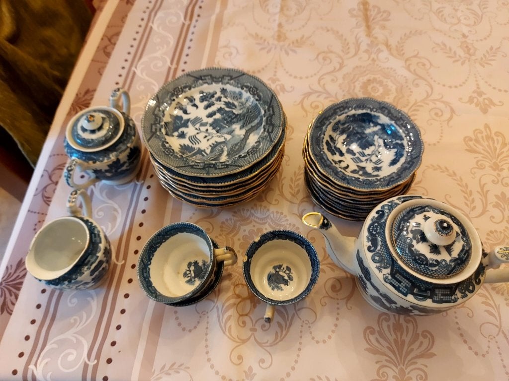Tee servies in blauw, niet volledig, Ophalen of Verzenden, Gebruikt