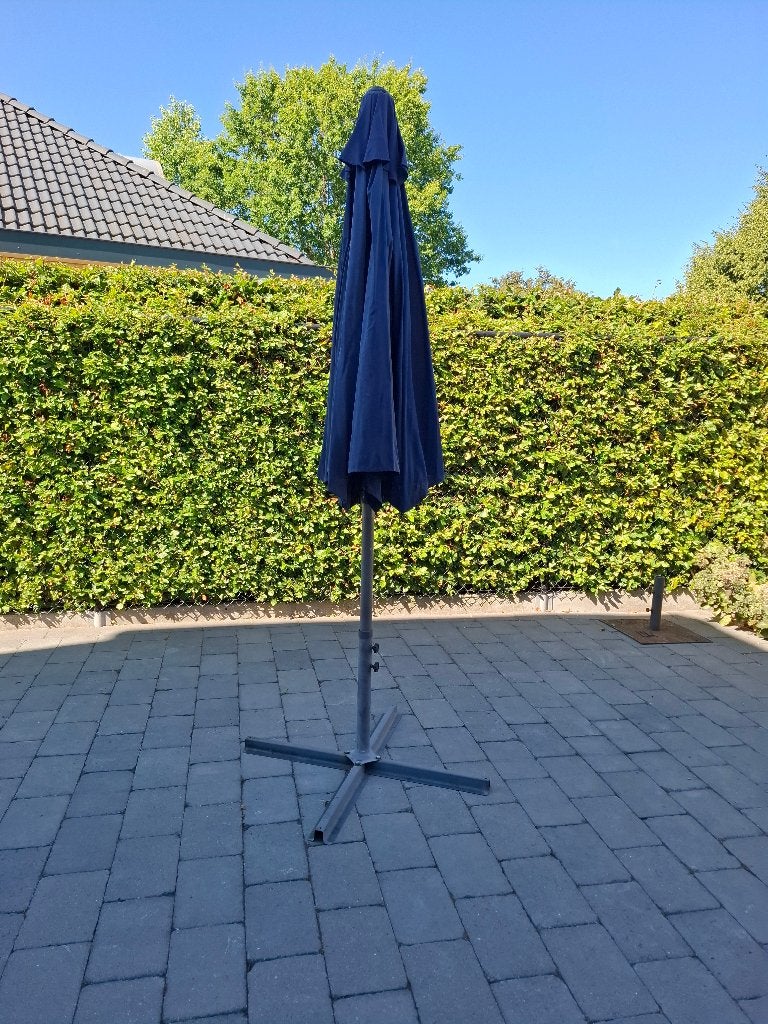 Parasol achthoekig, aluminium, 3 meter met parasolvoet, Ophalen, Gebruikt, 3 tot 4 meter, Stokparasol