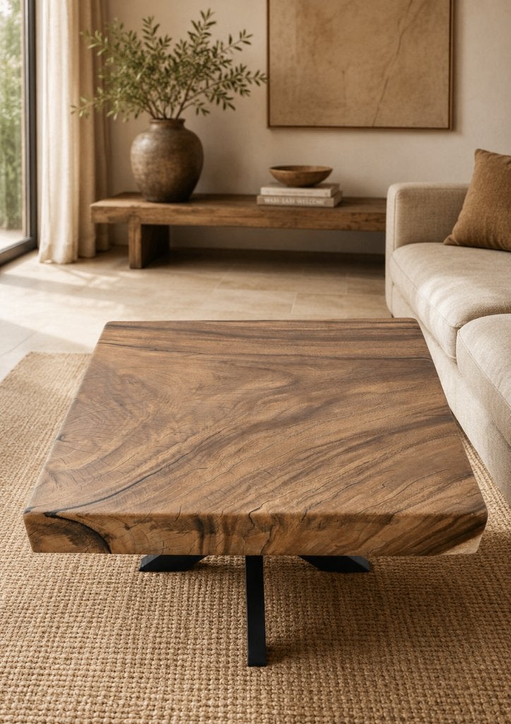 Vierkante boomstam salontafel, Neuf, 50 – 75, Enlèvement ou Envoi, 50 à 100 cm