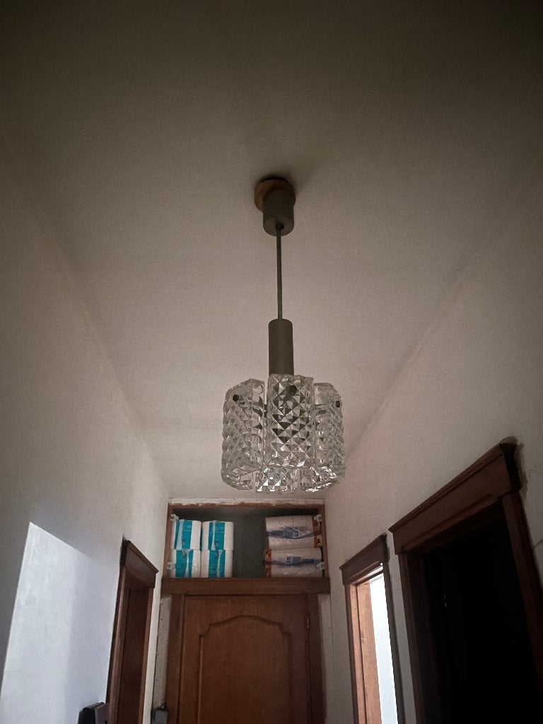Vintage Space Age Ijsglas Kubus Hanglamp – Jaren '70, Space Age, E27 (groot), Ophalen of Verzenden, Glas