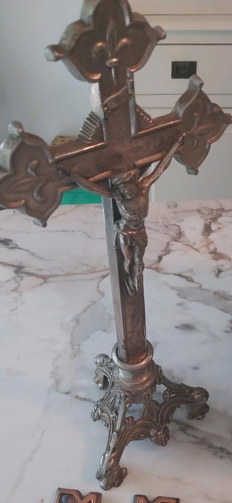 Antiek kruis in tin of.., Ophalen of Verzenden