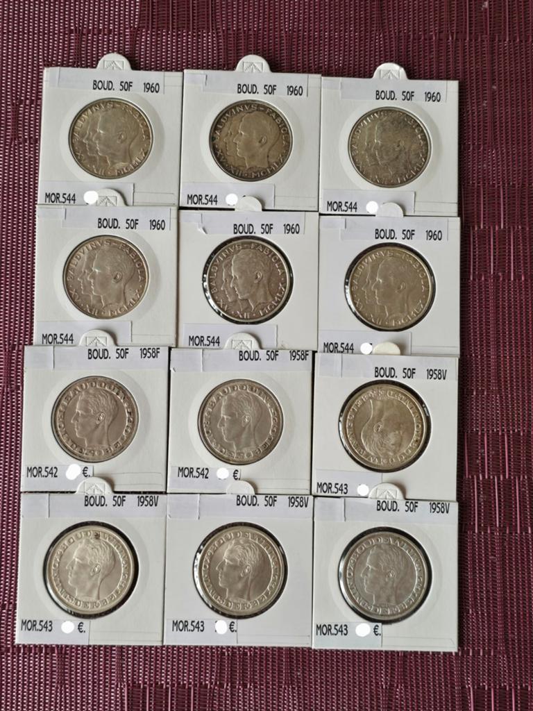 Belgische munten 12 stuks, Boudewijn 50 F., Ophalen of Verzenden, Munten