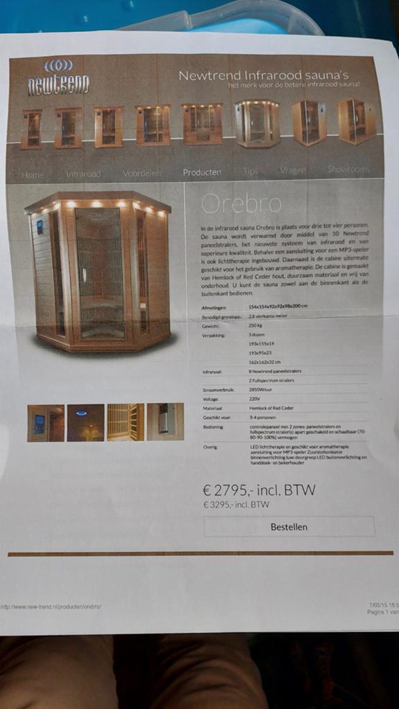 Infraroodcabine hoekmodel,4 personen of 2 liggend., Ophalen