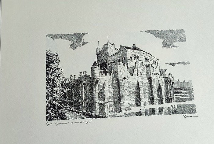 Dessins de bâtiments par M. Roman, Antiquités & Art, Enlèvement ou Envoi, Dessin