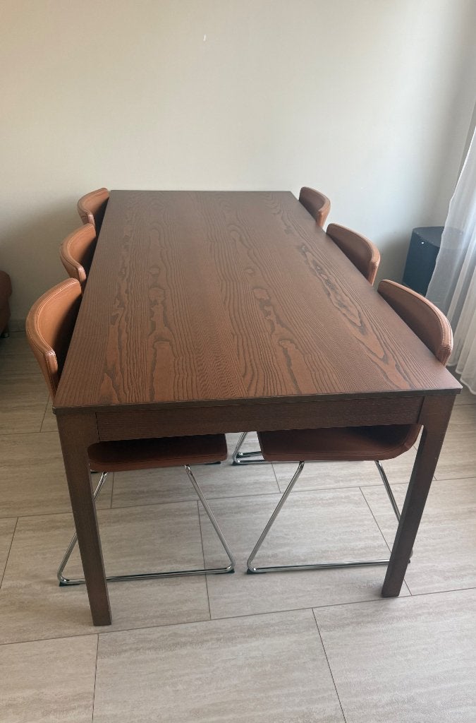 Grote uitschuifbare eettafel + 6 stoelen, Ophalen, Gebruikt