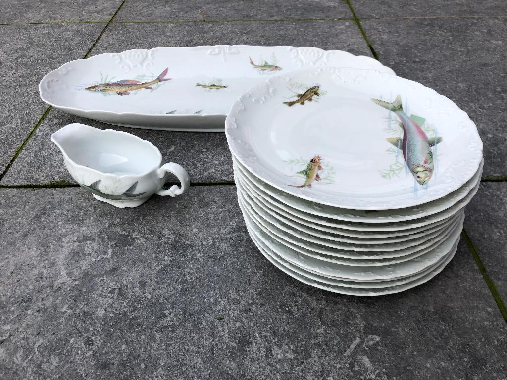 Vaisselle à poissons, Service complet, Poterie, Comme neuf, Enlèvement