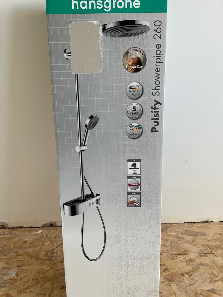 Hansgrohe Pulsify Showerpipe 260 regendouche – chroom, Doe-het-zelf en Bouw, Sanitair, Ophalen, Nieuw, Chroom, Kraan