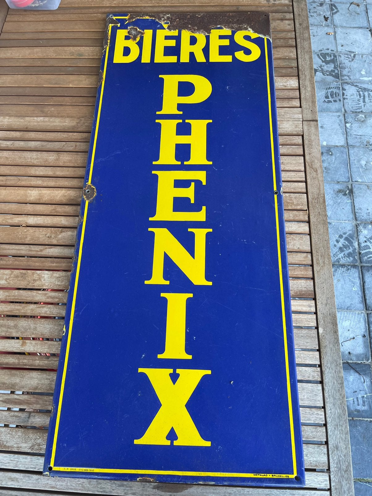 Emaille bord phenix bieres, Ophalen, Gebruikt, Reclamebord