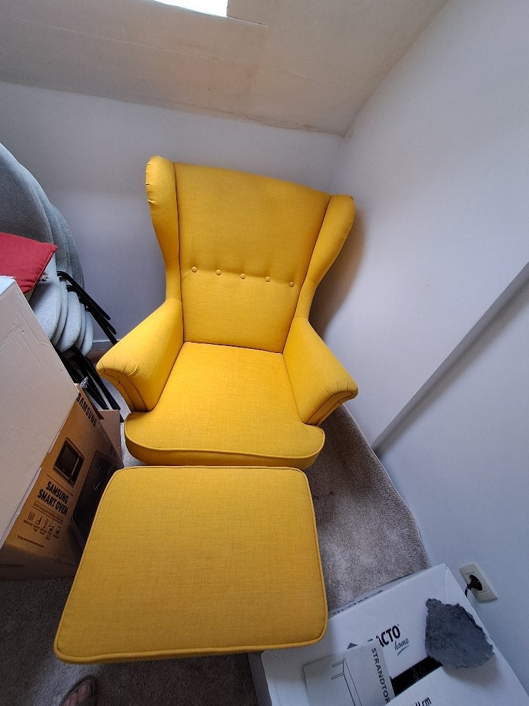 Gele zetel met voetbank, 1 persoon, 75 à 100 cm, Moins de 150 cm, Banc droit, Bois