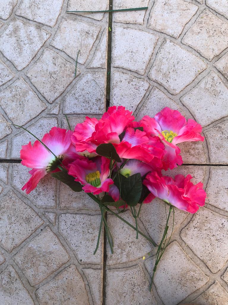 8 Roze/wit fluo kleine nepbloemen, 15 cm, Roze, Kunstbloem, Ophalen of Verzenden