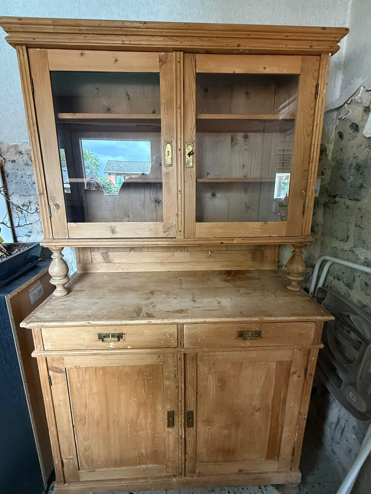 Houten 2 delige kast., Huis en Inrichting, Ophalen, 100 tot 150 cm, Met lade(s), Zo goed als nieuw