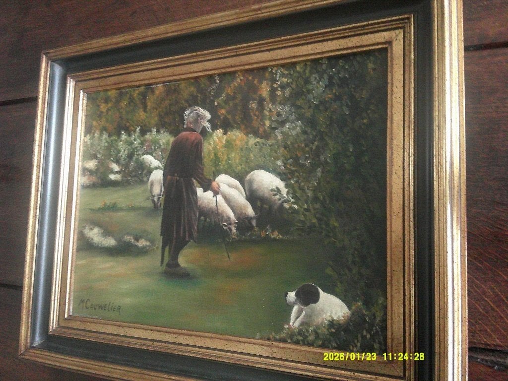 *Belle peinture ancienne signée avec un très beau cadre, Antiquités & Art, Enlèvement ou Envoi, Cadre spécial, Toile